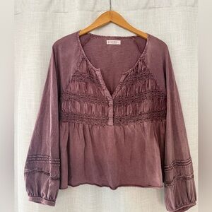 Lucky Brand Mauve Button-Front Peasant Top